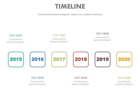 Six Staged Year Based Linear Timeline Powerpoint Slides Templates