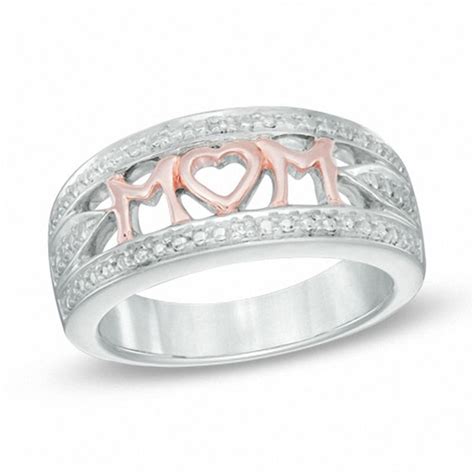 Diamond Accent Beaded Mom Ring In Sterling Silver And 10k Rose Gold Plate Online Exclusives