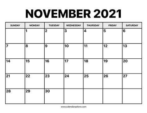 Printable November 2021 Calendar With Lines Calendar Template 2022