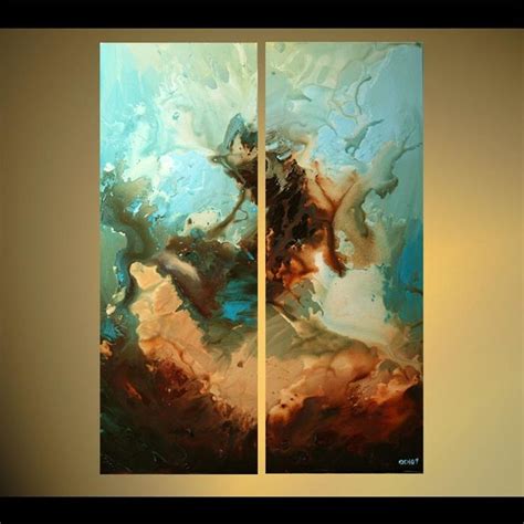 Huge Abstract Painting Blue Brown Wall Art On Canvas Ready