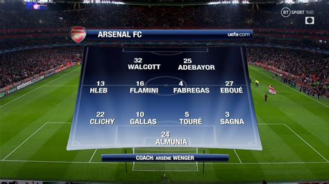 The players are out on the grass, lining up for the tournament jingle. UCL 2007/08 - Matchday 3 - Arsenal vs Slavia Praha - 23/10 ...