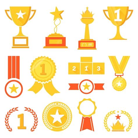 Premium Vector Golden Trophy Cups And Golden Medals For Success And