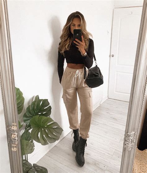 Satin Utility Trousers Outfit Cargo Pants Crop Top Loungewear