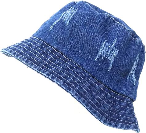 Denim Bucket Hat Distressed Women Retro Cotton Frayed Sun