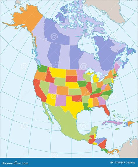 North America Administrative Vector Map With Latitude And Longitude 72b
