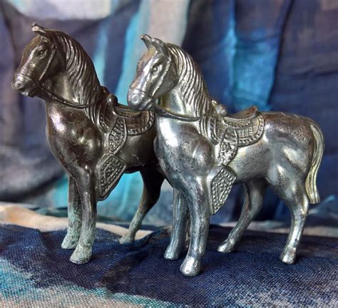 Vintage Horse Figurine Pair Miniature Cast Metal Japanese