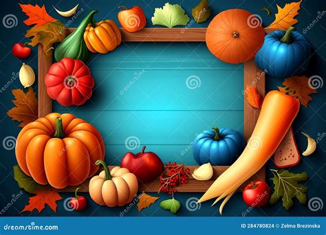 Autumn Harvest Frame With Thanksgiving Motifs Pumpkins Fall Leaves