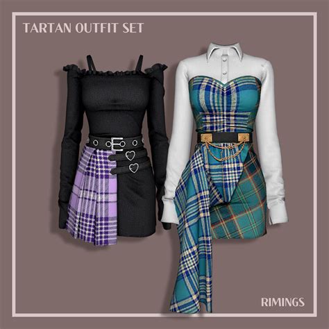 Rimings Tartan Outfit Set Rimings Outfit Set Sims 4 Dresses