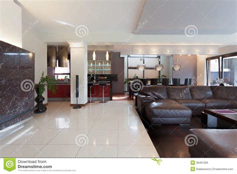La cocina diseñada con un cocepto funcional y muy decorativo está equipada con muebles de xey. Cocina, Sala De Estar Y Comedor Imagen de archivo - Imagen ...