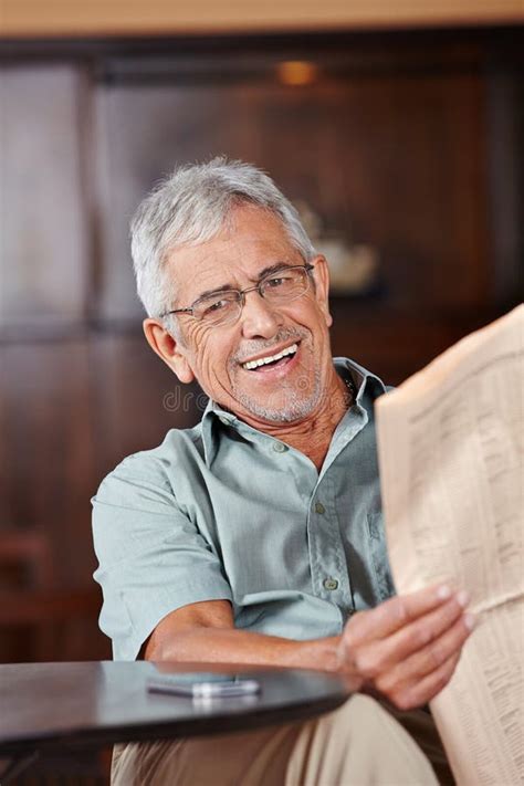 Senior Man With Glasses Reading Newspaper Stock Image Image Of People