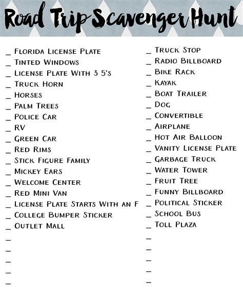 The list can be made up ahead of time and adjusted for the scenery. Free Road Trip Printables
