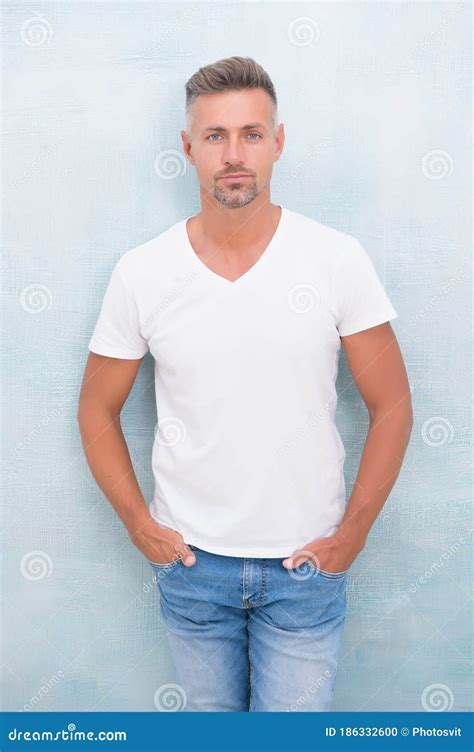 Cool And Sexy Man Wearing White Tshirt Shirt Makes Man Look More Trendy Successful Macho Man