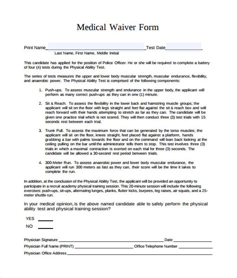Free 9 Sample Medical Waiver Forms In Pdf Ms Word