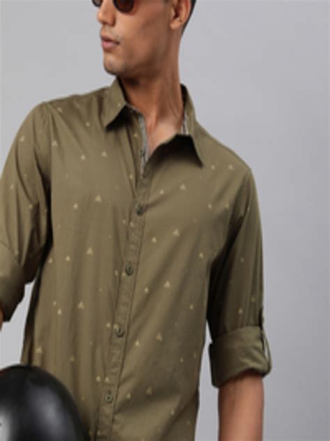 Buy The Roadster Lifestyle Co Men Olive Green Printed Casual Shirt