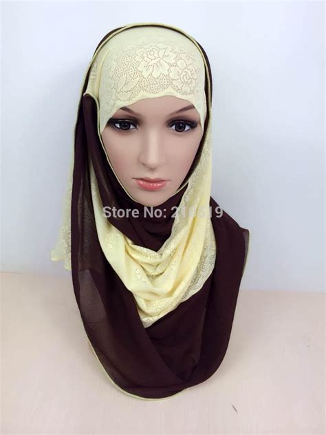 High Quality Muslim Headscarf Super Elastic Lace With Chiffon Arabic