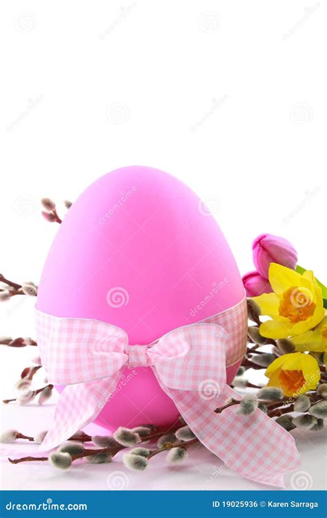 Pink Easter Egg With Spring Flowers Stock Photo Image Of Decoration