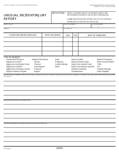 Form Lic 624 Download Fillable Pdf Unusual Incidentinjury Report