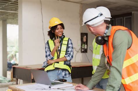 American African Foreman Builder Woman At Construction Site Foreman