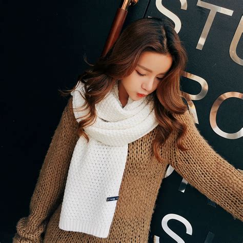 New Winter Couple Student Knitted Scarf Autumn Thick Women Solid Color
