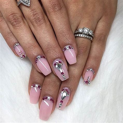 Pink Acrylic Nails With Rhinestones Free Shipping Orders 99 Earn
