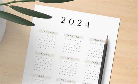 2024 Minimalist Calendar Printable 2024 Calendar Simple Aesthetic