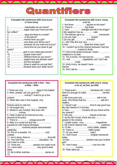 Quantifiers General Gramma English Esl Worksheets Pdf And Doc