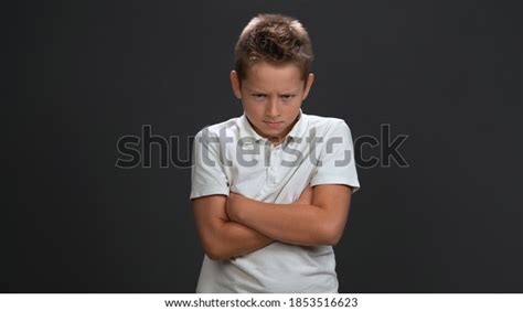 Angry Schoolboy Crossed Hand Frowning Face Stock Photo Edit Now