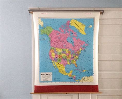 Large Vintage Pull Down Classroom Map