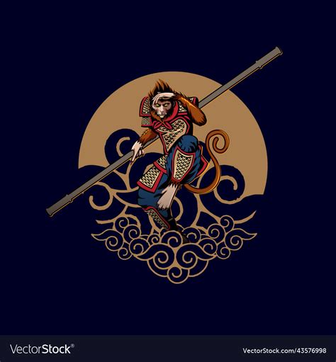 Sun Wukong The Monkey King Rides Flying Nimbus Vector Image