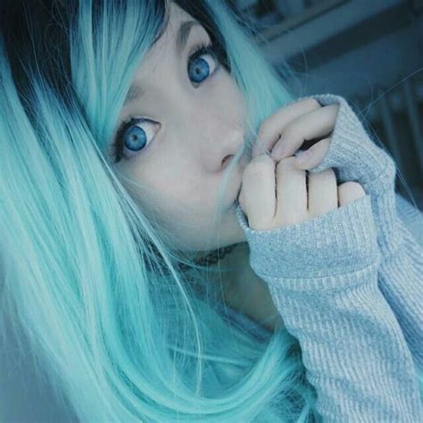 Aesthetic Cute Anime Girl With Blue Hair And Blue Eyes