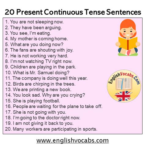20 Present Continuous Tense Example Sentences Archives English Vocabs