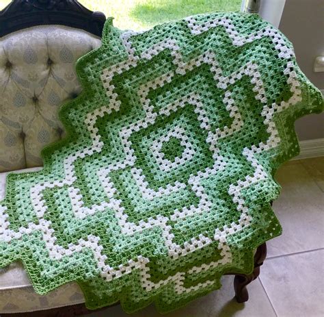 Green Small Crochet Afghan Crochet Granny Blanket Lap Or