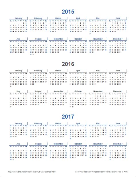 3 Year Calendar Printable Printable World Holiday