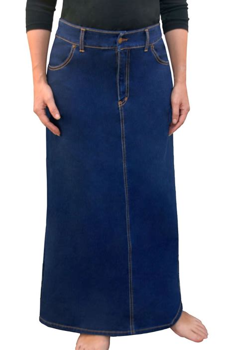 Kosher Casual Womens Modest Long A Line Maxi Denim Skirt No Slits