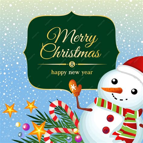 Premium Vector Golden Snow Christmas Card Snow Man