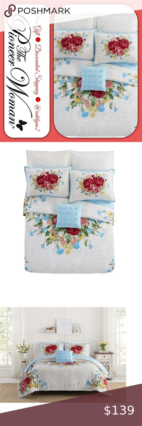 New Pioneer Woman Sweet Rose 4 Piece Bedding Set Full Queen Rees