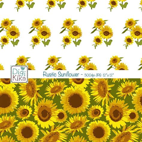 Rustic Sunflower Digital Papers Sunflowers Scrapbook Paper Etsy