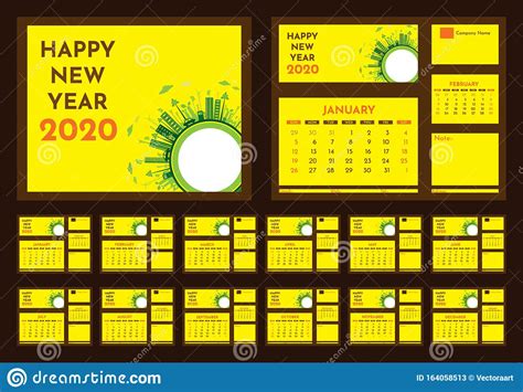 Happy New Year 2020 Calendar Design Stock Vector Illustration Of
