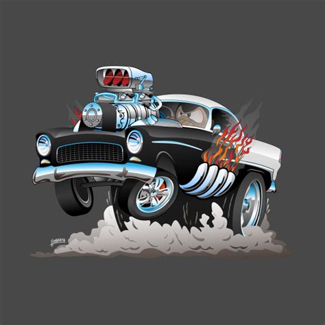 Classic 55 Hot Rod Funny Car Cartoon Chevy T Shirt