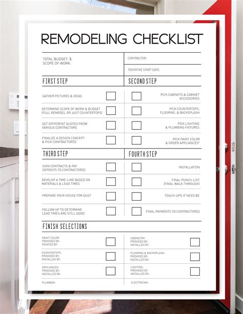 Printable Home Renovation Checklist Template