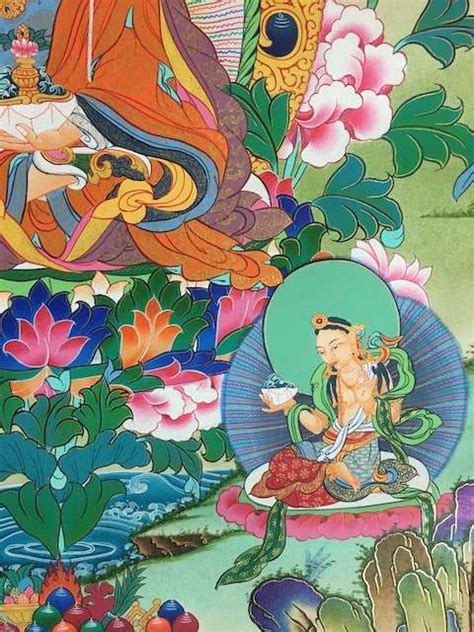 Padmasambhava Thangka With Princess Mandarava And Yeshe Tsogyal Buddhist Images
