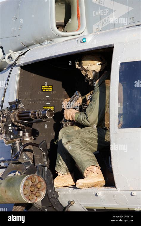 United States Marine Gunner Aboard Uh 1y Venom Helicopter Just Prior To