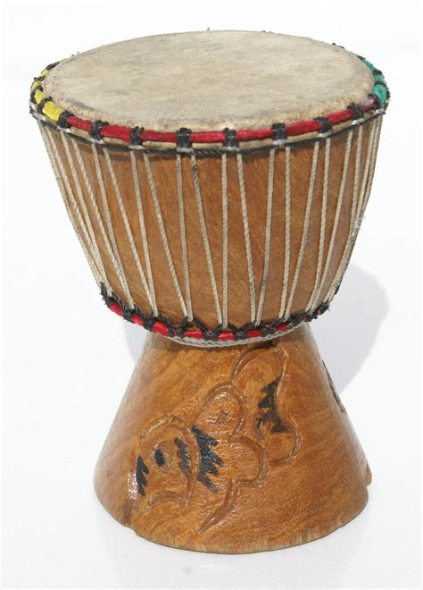 African Wooden Drum Carved Of Wood Leather Decorated 29 00 Usd Globebids