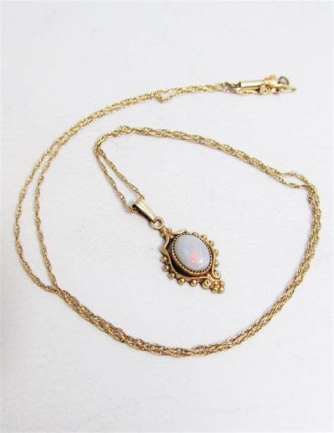 Vintage Opal Pendant With K Gold Chain Etsy K Gold Chain Opal