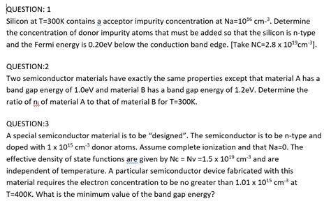 Solved Question Silicon At T K Contains A Acceptor Chegg