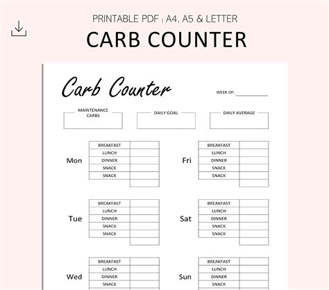 Carb Counter Carbs Tracker Keto Diet Tracker Printable Etsy