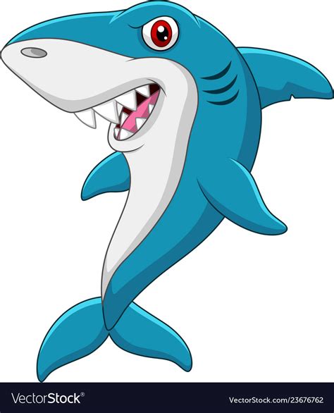 Cartoon Funny Shark Isolated On White Background Vector Image