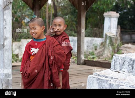 Burmese Monks In Yangon Myanmar Burma Stock Photo Alamy