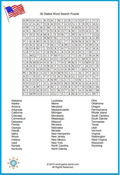 Us Geography Worksheet All 50 States Word Search 4th Word Search 50