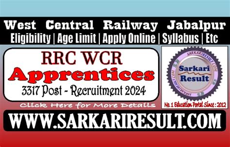 Railway Rrc Wcr Apprentices Online Form For Post